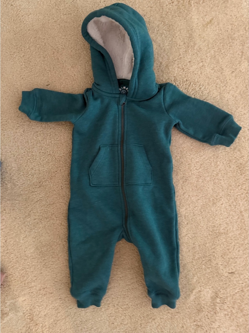 Kids Teal Hooded One-Piece Jumpsuit - Cozy Zip Front size 3-6 mo